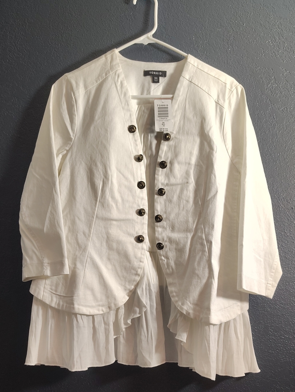 torrid Cream Button-Front Peplum Layered Military Style Jacket
